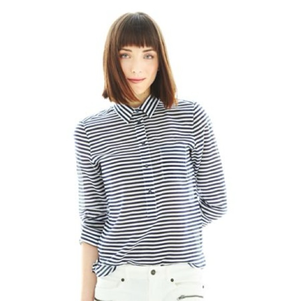 Joe Fresh Silk Blend Blue and White Stripe Shirt